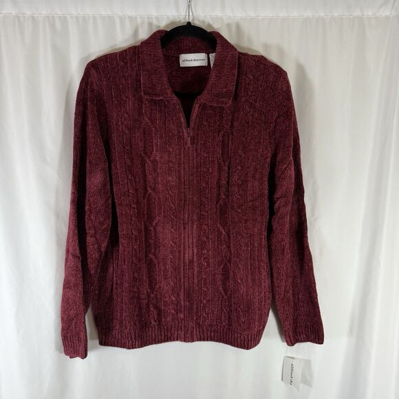 New Alfred Dunner Acadia Sweater Women's Large Chenille Knit Full Zip Brick Red - Picture 1 of 11